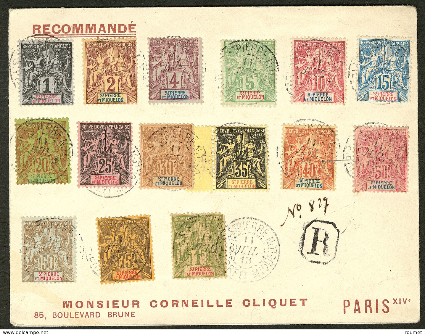 Lettre Nos 59 à 76 (pd) (sauf 62, 63, 74 Et 75), Sur Enveloppe Recommandée De Juil 1913 Pour Paris. - TB - Other & Unclassified