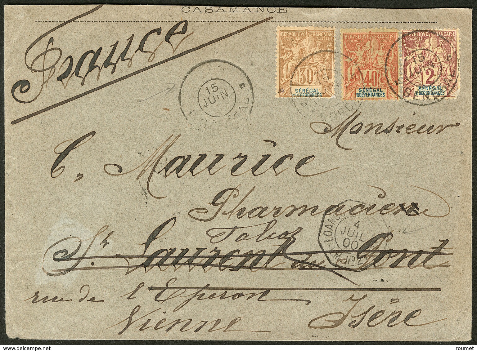 Lettre Nos 9 + 16 + 17, Obl Cad échoppé Juin 1900 Sur Enveloppe Pour La France. - TB - Andere & Zonder Classificatie