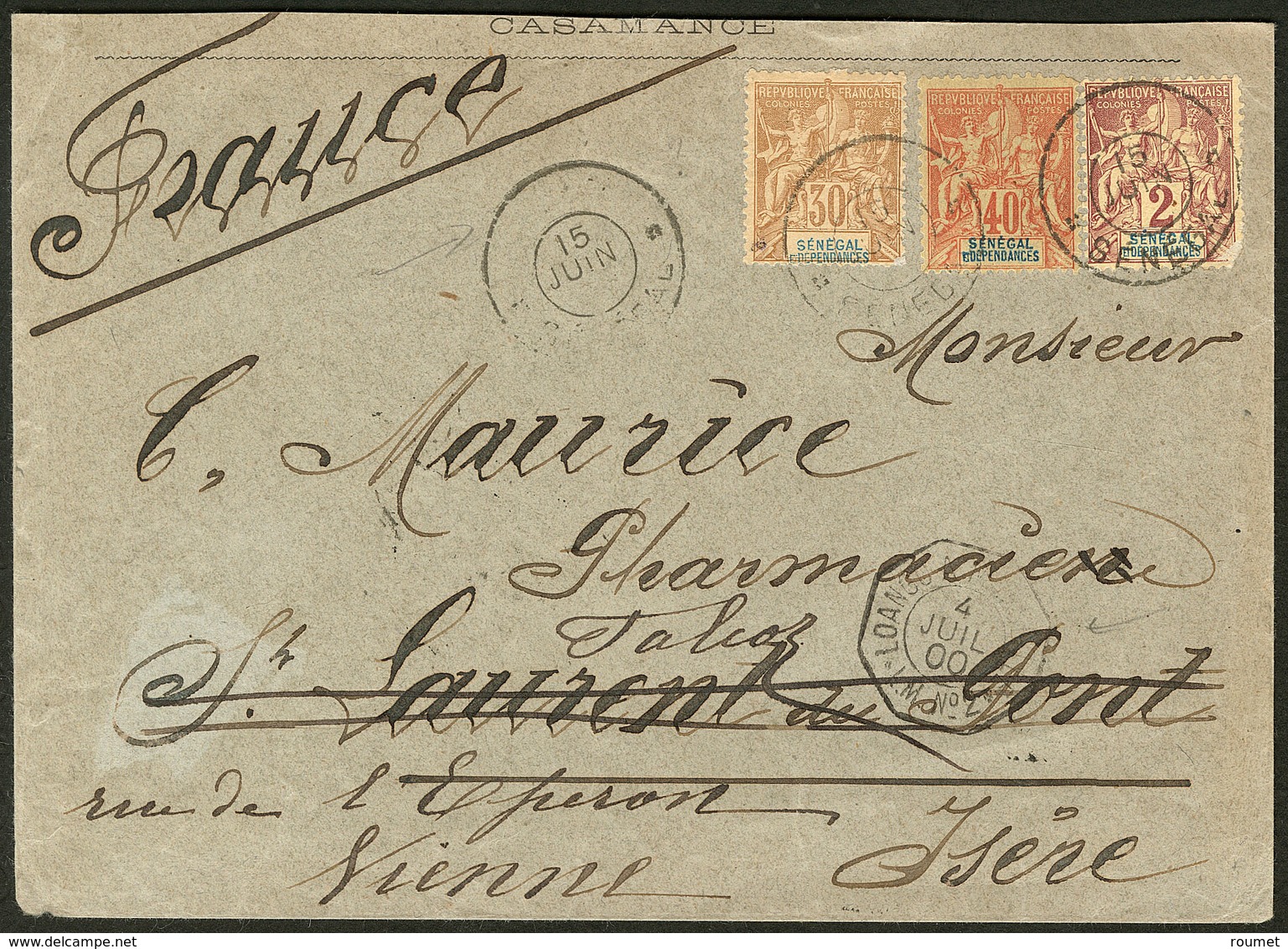Lettre Nos 9 + 16 + 17, Obl Cad échoppé Juin 1900 Sur Enveloppe Pour La France. - TB - Other & Unclassified