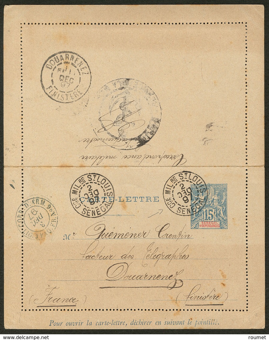 Lettre CL Entier 15c (N°13) Obl Cad "Cce MILre St Louis" Déc 97, Pour La France. - TB - Other & Unclassified