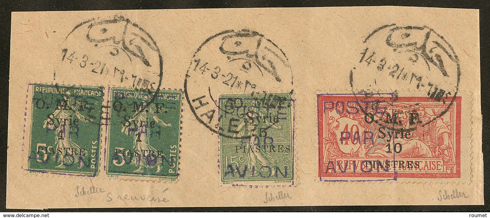 Poste Aérienne. Nos 1 Paire Dont Un "s" Renversé + 2 + 3, Obl Alep Mars 21 Sur Fragment De Lettre. - TB. - R - Altri & Non Classificati