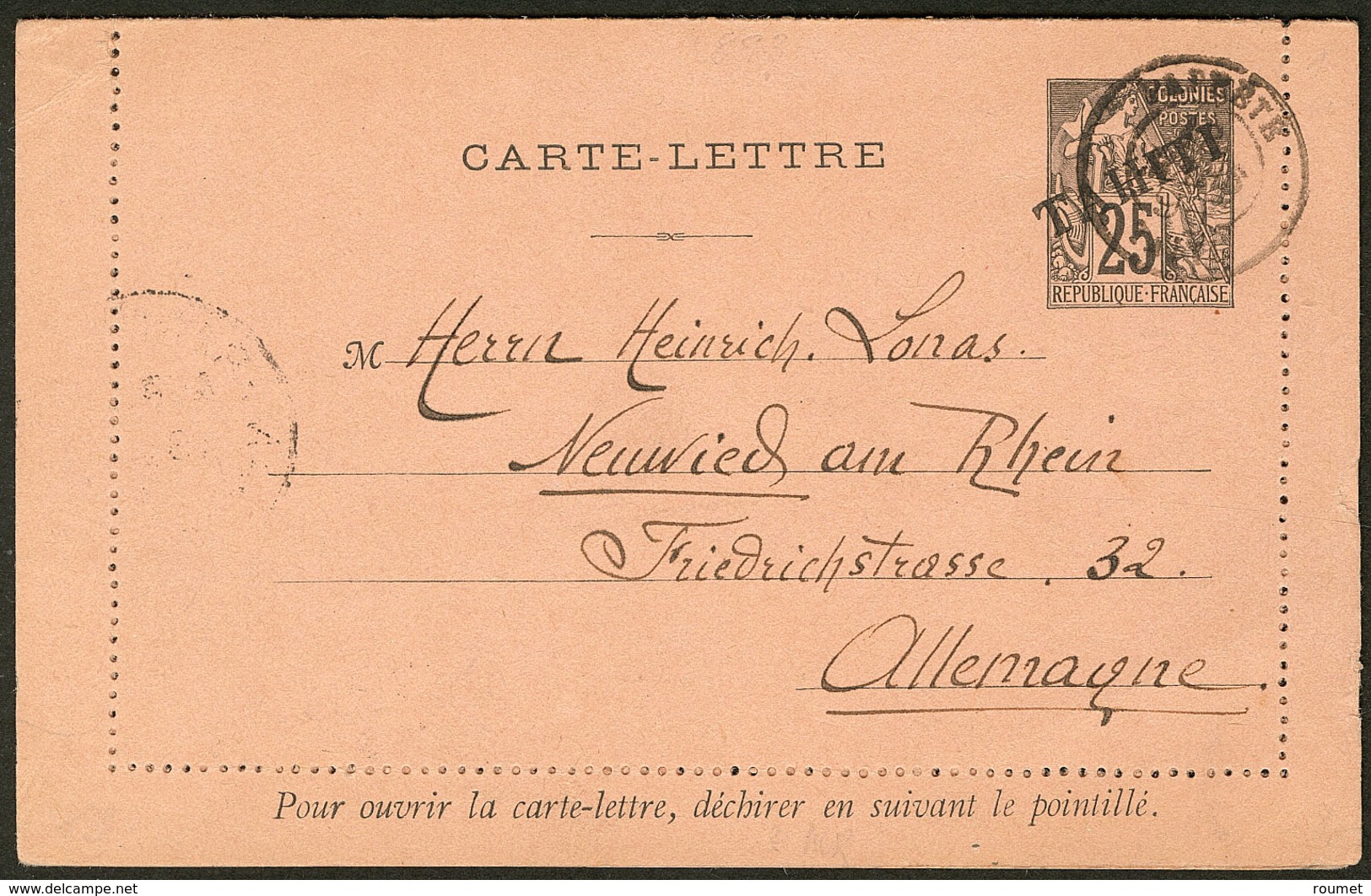 Lettre Entier CL 25c Noir Sur Rose Obl Papeete Mars 1894, Pour L'Allemagne Via San Francisco Et NY. - TB - Otros & Sin Clasificación