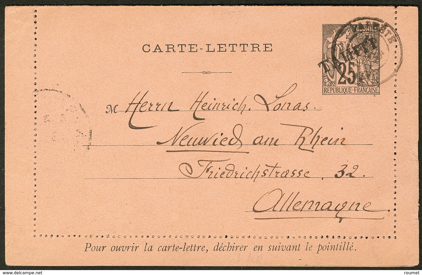 Lettre Entier CL 25c Noir Sur Rose Obl Papeete Mars 1894, Pour L'Allemagne Via San Francisco Et NY. - TB - Other & Unclassified