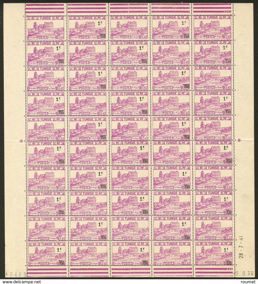 ** Surchargé Tenant à Non Surchargé. No 228d (Yv. 225), 25 Paires Dans Une Feuille De 50 Ex Cd 28.7.41, Légères Adhérenc - Autres & Non Classés