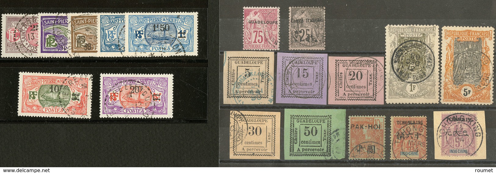 1891-1924 (Poste, Taxe), Valeurs Moyennes Diverses, Obl Choisies Dont Congo, Guadeloupe, Etc. - TB - Collezioni