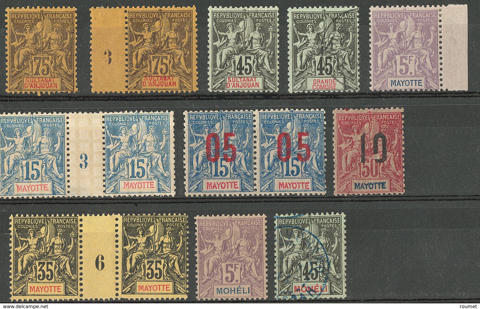 * Type Groupe 1900-1912, Divers D'Anjouan, Mayotte Et Mohéli. - TB Ou B - Colecciones