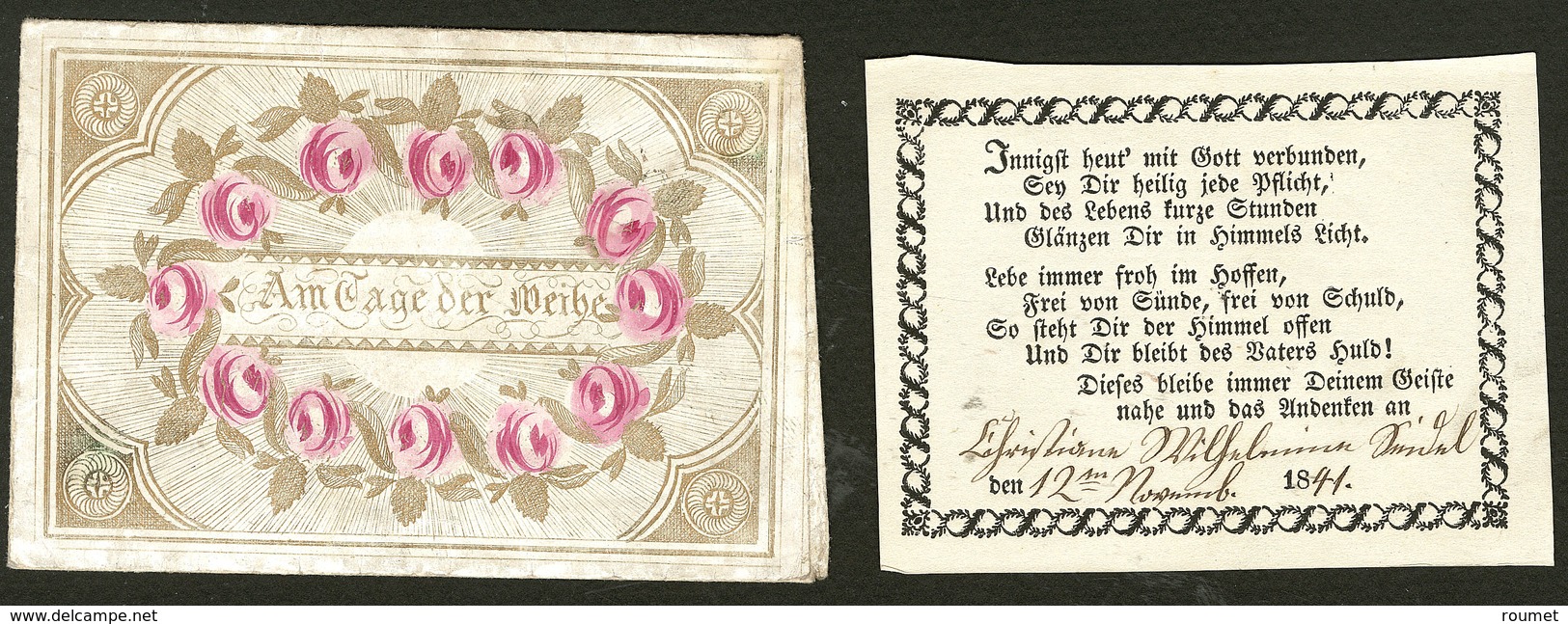Lettre Faire-part De Baptême Et Son Enveloppe Ornée Type "Valentine", Daté Nov 1841. - TB - Sonstige & Ohne Zuordnung