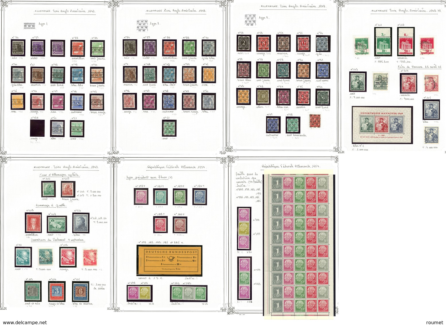 ** REPUBLIQUE FEDERALE ALLEMANDE. Collection. 1949-2001 (Poste, PA), Quasiment Complète Sauf Cor De Poste, + Bizone, Nom - Otros & Sin Clasificación