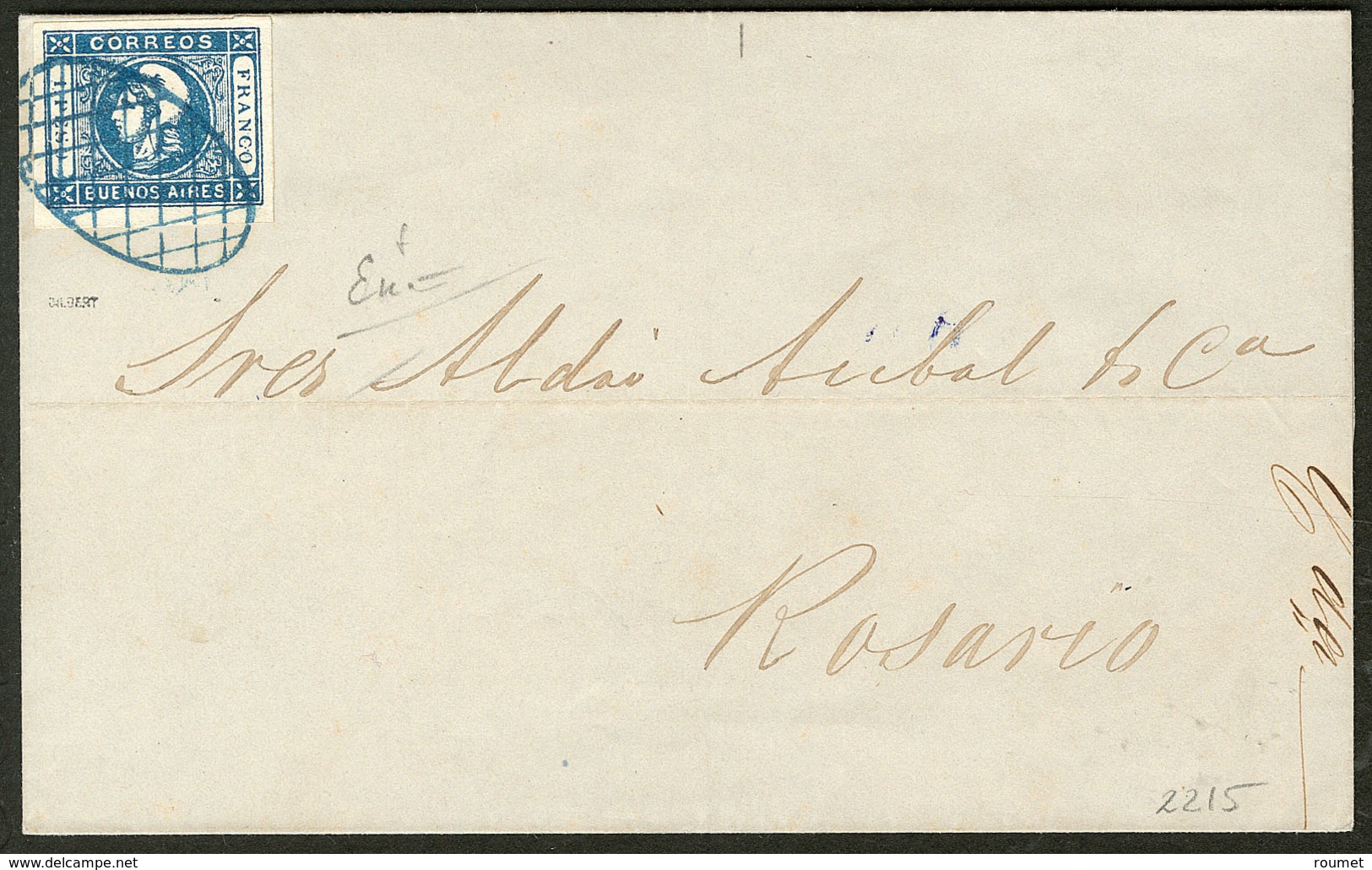 Lettre ARGENTINE. Buenos-Aires. No 10, Obl Grille Bleue Sur Lettre Pour Rosario, Jolie Pièce. - TB - Other & Unclassified