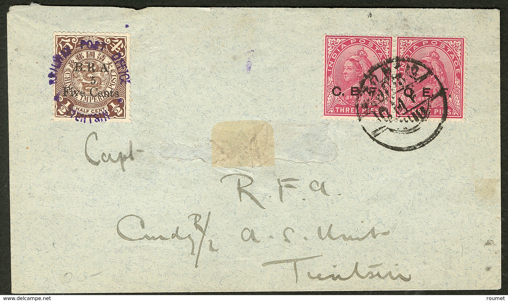 Lettre Bureaux Anglais. No 1 Paire + Chine 73, Sur Enveloppe Pour Tintsin. - TB. - R - Sonstige & Ohne Zuordnung