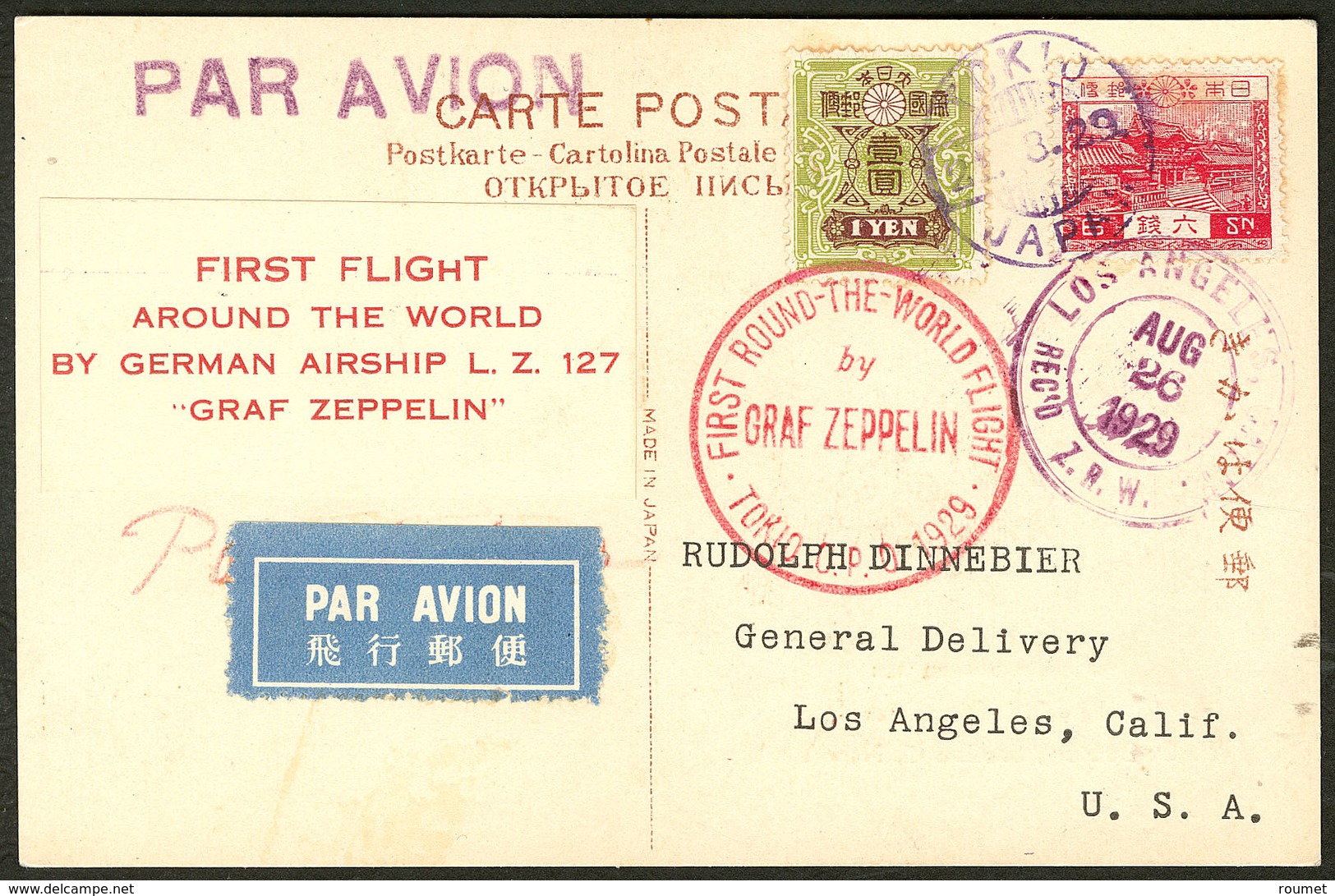 Lettre JAPON. Zeppelin. Nos 127 + 192 Sur CP Avec CS LZ 127 Autour Du Monde. - TB - Andere & Zonder Classificatie