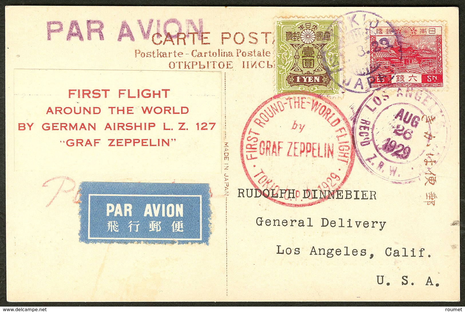 Lettre JAPON. Zeppelin. Nos 127 + 192 Sur CP Avec CS LZ 127 Autour Du Monde. - TB - Sonstige & Ohne Zuordnung