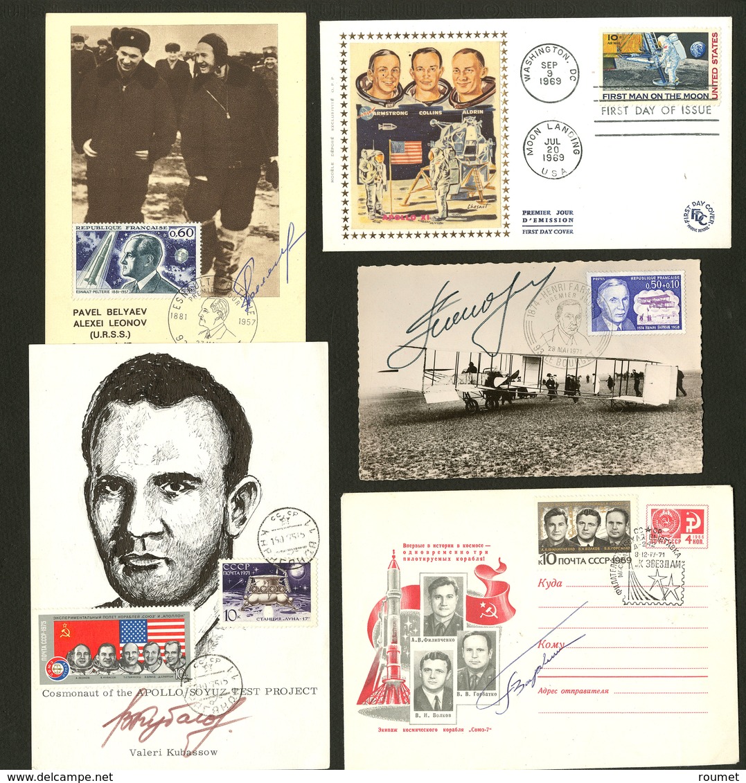 Lettre Conquête De L'Espace. 1965-1970, Photos, Cartes Illustrées, EP, 20 Ex Tous Avec Autographes Dont Gagarine, 1 Croq - Sammlungen (im Alben)