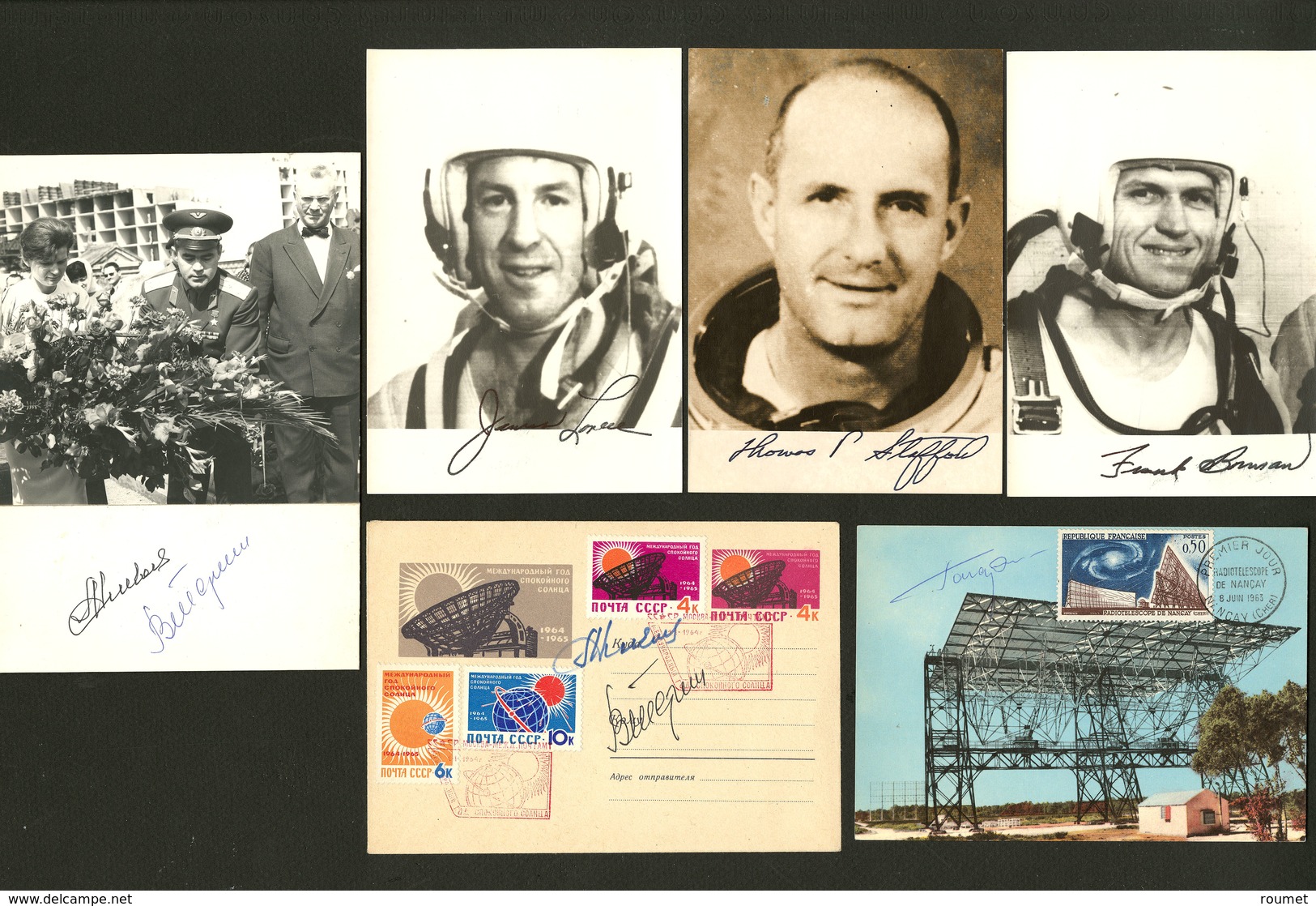 Lettre Conquête De L'Espace. 1965-1970, Photos, Cartes Illustrées, EP, 20 Ex Tous Avec Autographes Dont Gagarine, 1 Croq - Collections (en Albums)