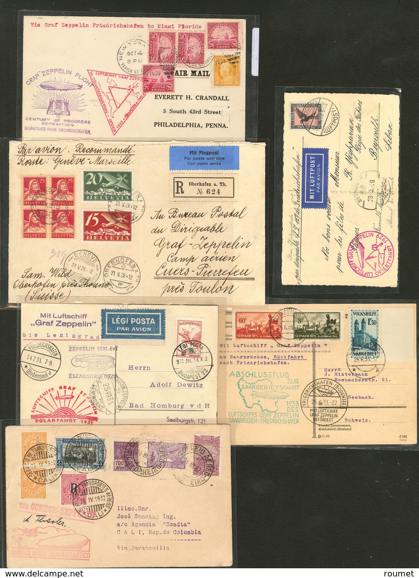 Lettre Zeppelin 1929-1933, 6 Enveloppes Avec Affts, Obl, Griffes Et Destinations Divers. - TB - Collections (with Albums)