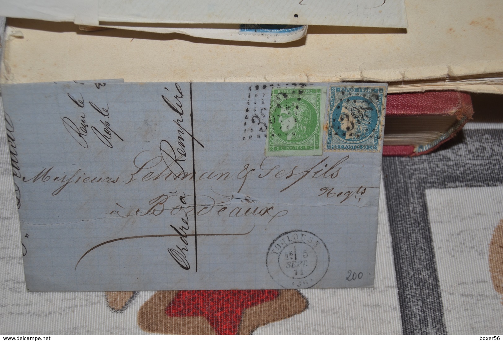 LETTRE TIMBRE 37. 20C CERES  BLEU ET TIMBRE 42A?CERES 5C VERT  CAD TOULOUSE SEPT 71 LOS  GRO CH +CAD - 1871-1875 Ceres