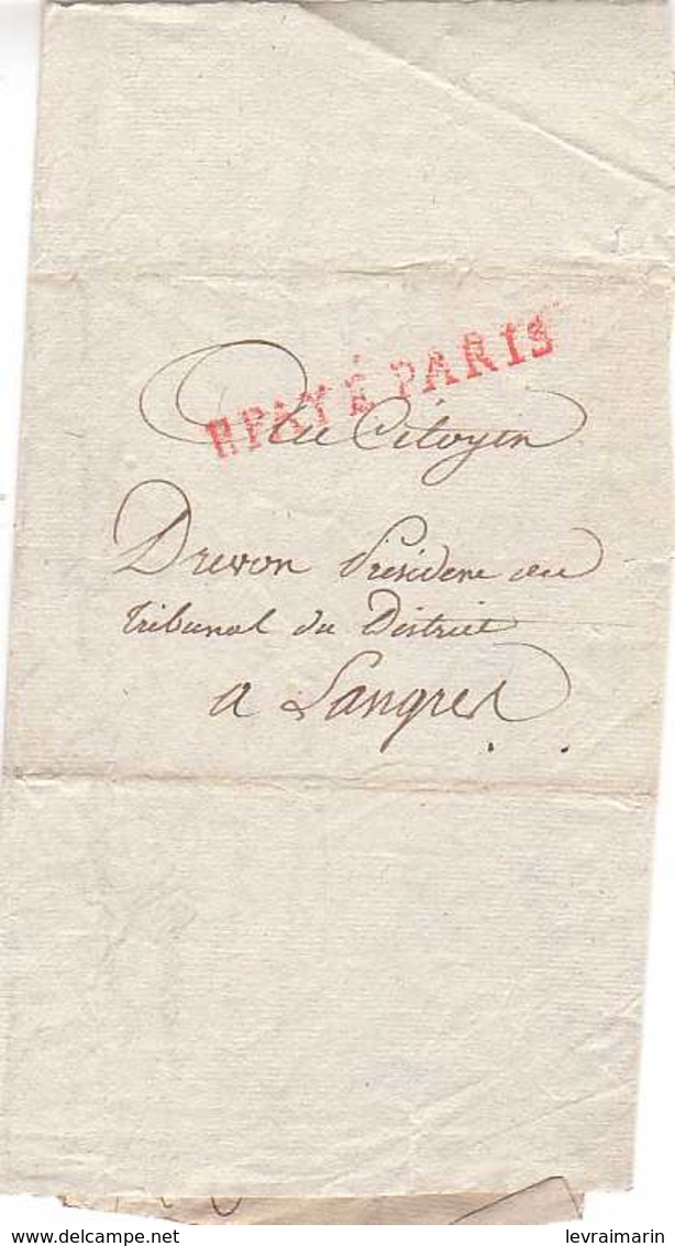 Lettre Avec P Payé Paris En Rouge, Très Belle Marque - 1701-1800: Précurseurs XVIII