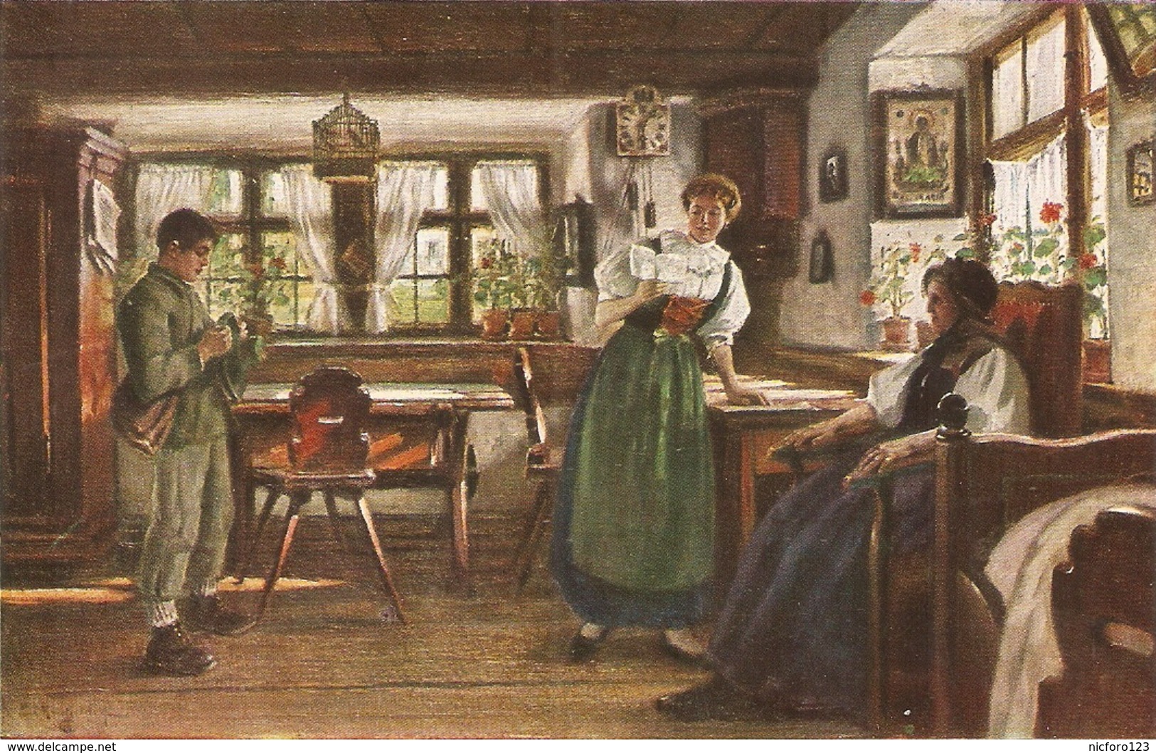 "C.Kricheldorf.Woman Rading. Good News" Fine Painting, Nice Antique German Postcard - Mujeres