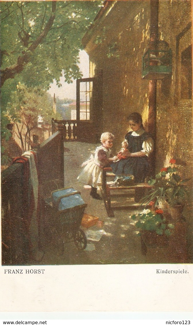 "Franz Horst. T.Kinderspiele" Fine Painting, Nice Antique German Postcard - Frauen