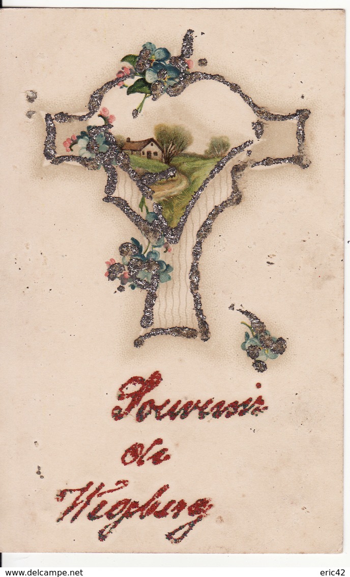 SOUVENIR DE WEGBERG (Fleurs Bleues, Carte Avec Paillettes) - Wegberg