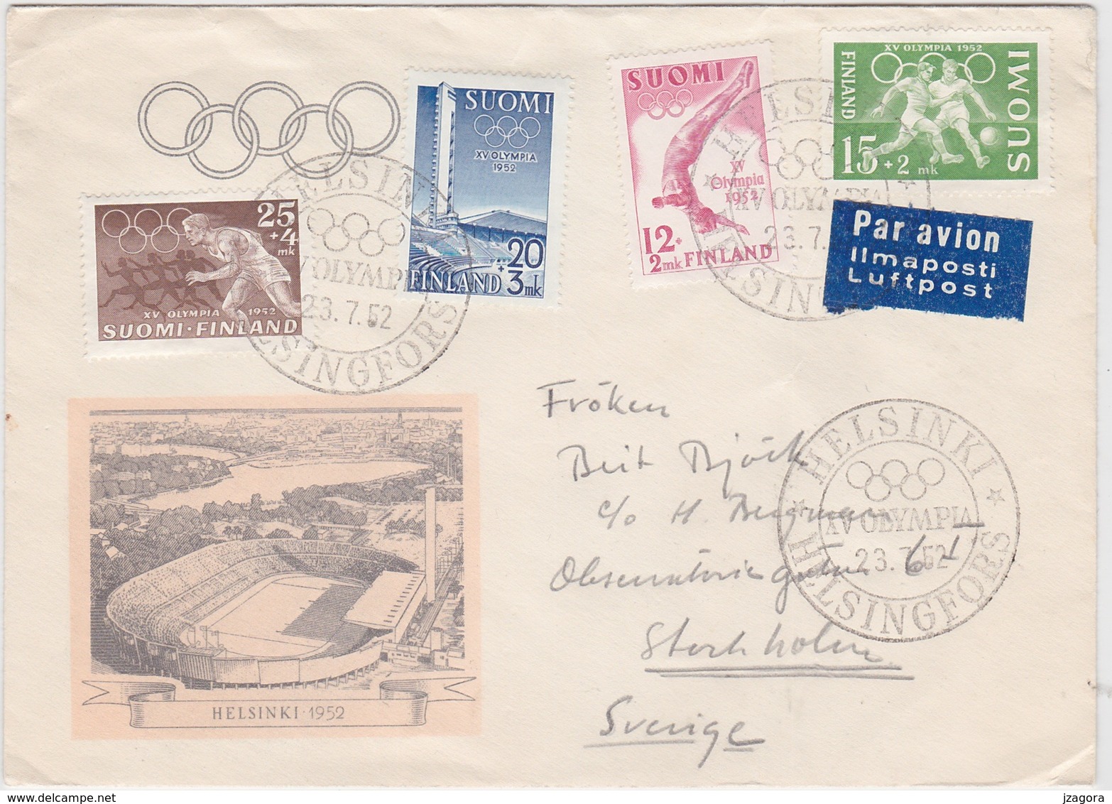 OLYMPIC GAMES 1952 STADION HELSINKI FINLAND 1951 MI 399 - 402 COVER POSTMARK - Ete 1952: Helsinki