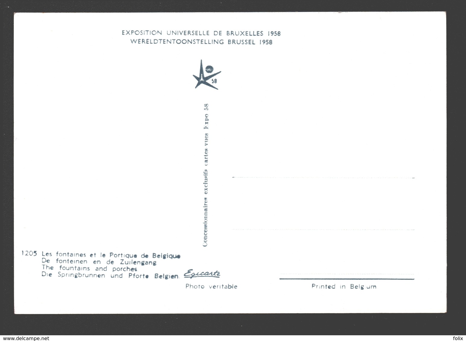 Brussel - Wereldtentoonstelling / Exposition Universelle 1958 - De Fonteinen En De Zuilengang - Fotokaart - Expositions Universelles