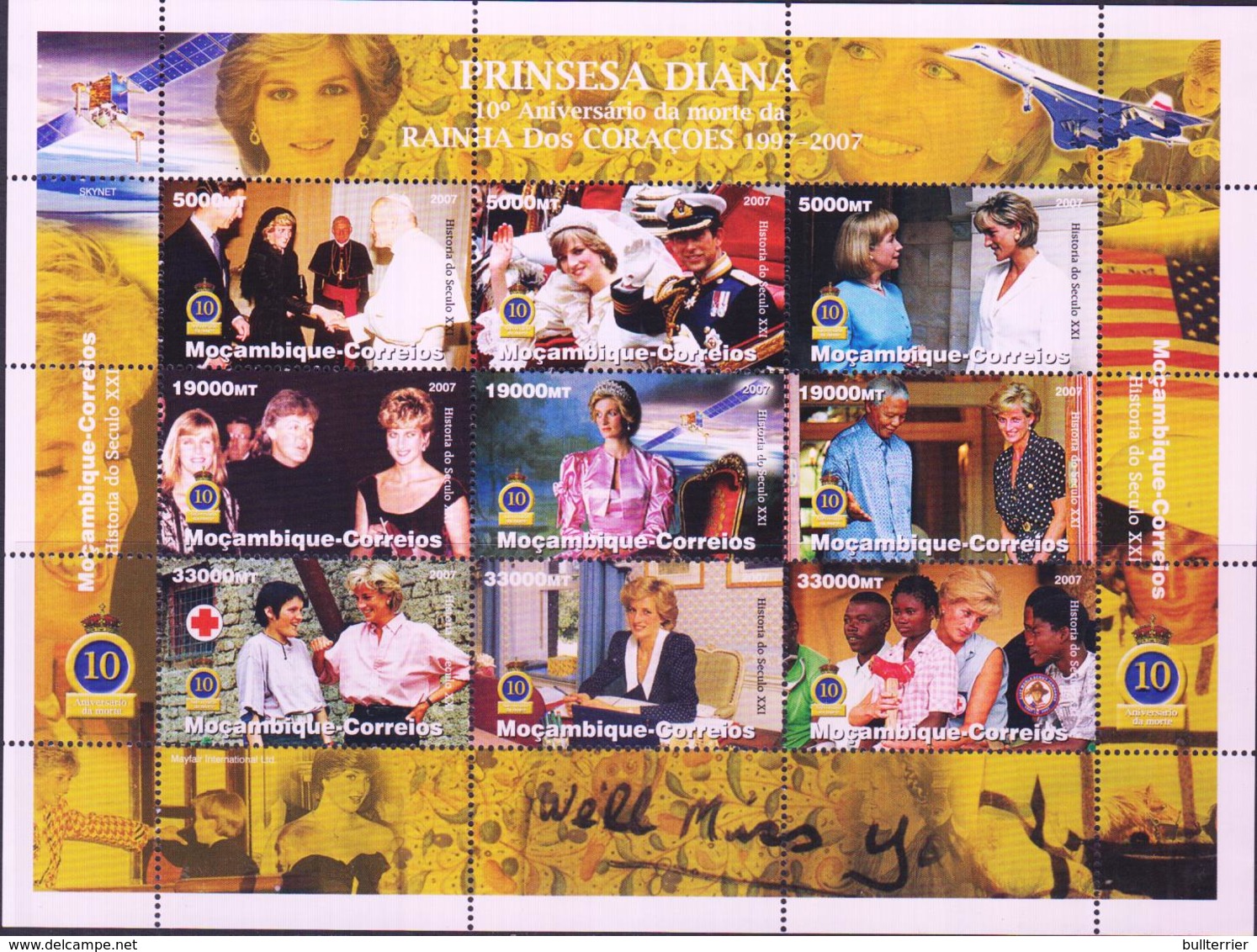 SCOUTS -  MOZAMBIQUE - 2007 - DIANA SHEETLET OF 9 INC SCOUTS/ RED CROSS/ MANDELA/POPE./ETC MNH - Unused Stamps