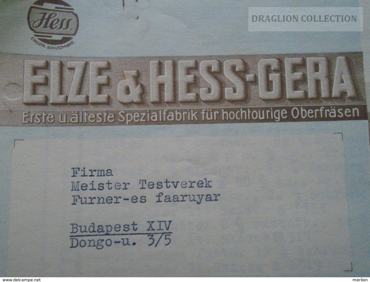 ZA155.13  Rechung ELZE & HESS  GERA -1941  Invoice - 1900 – 1949