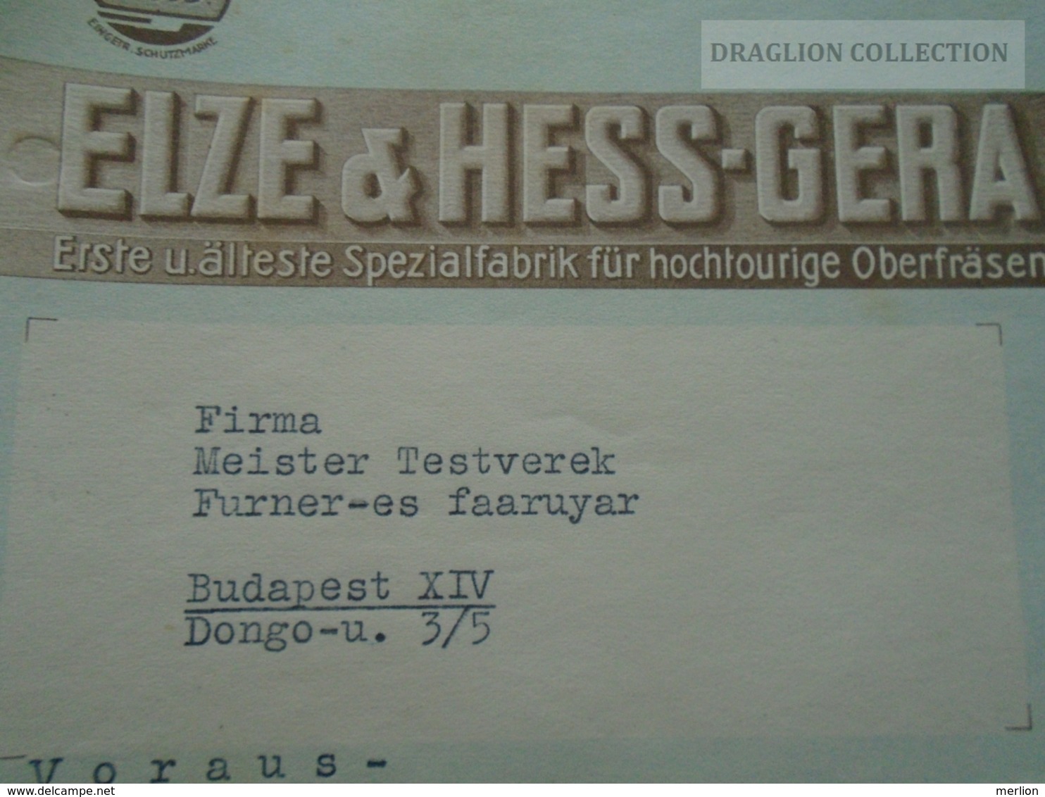 ZA155.14  Rechung ELZE & HESS  GERA -1941  Invoice - 1900 – 1949