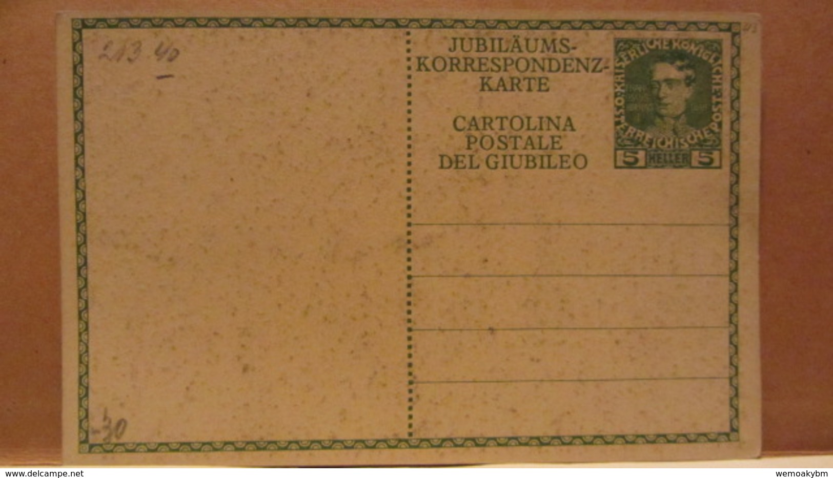 Österreich GA 5 Heller Jubiläums-Korrespondenz-Karte (Zweisprachig) 1848 - 1908 Ungebraucht Mit Bild Franz Joseph - Altri & Non Classificati