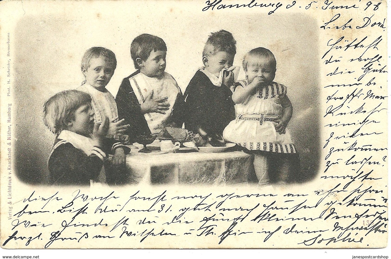 EARLY GERMAN POSTCARD 1898 - GROUP OF CHILDREN - REICHSPOST - FROM HAMBURG & LOKSTEDT - Children And Family Groups