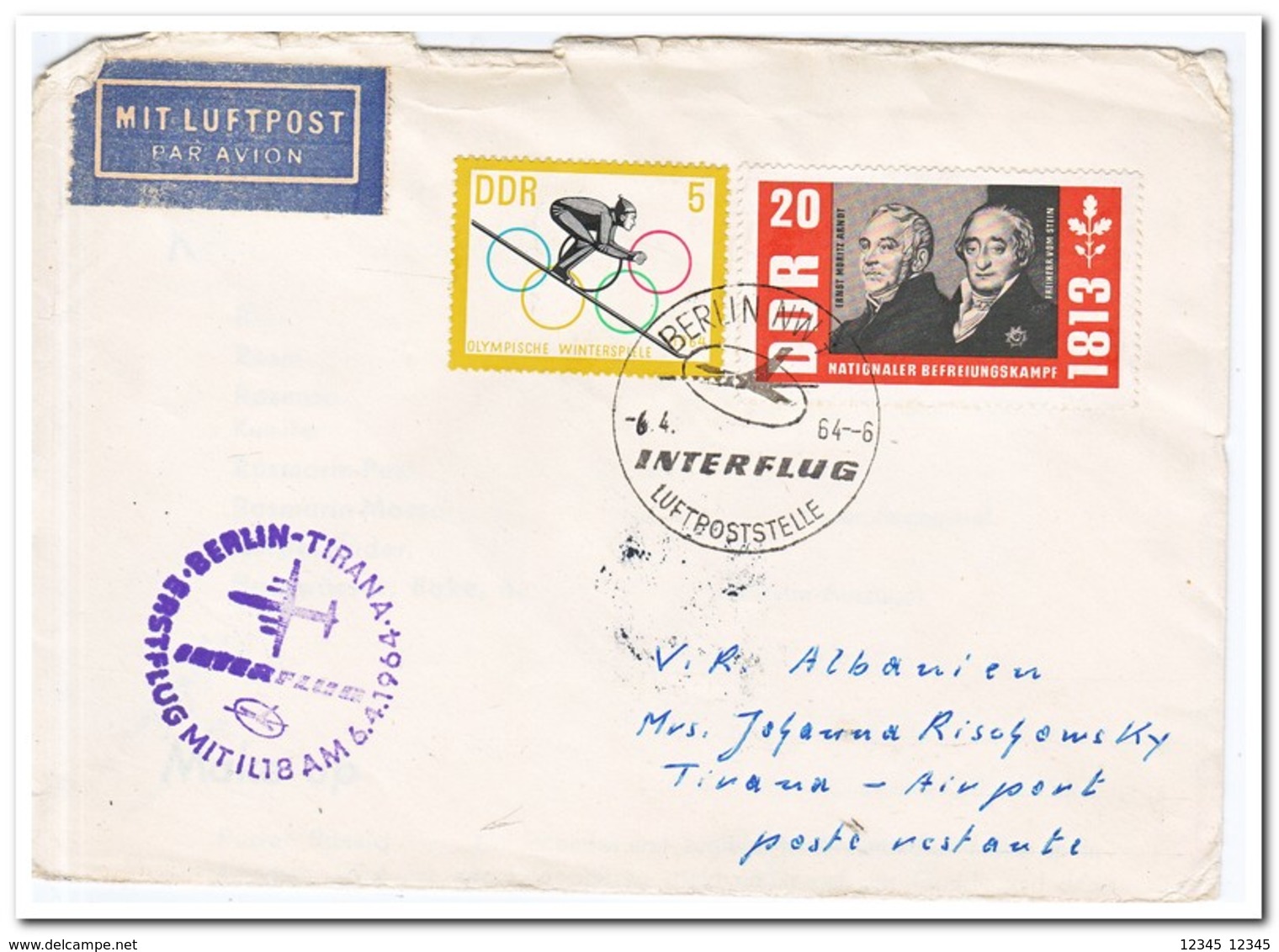 DDR 1964, Flightletter To Tirana, Albanië - Brieven En Documenten