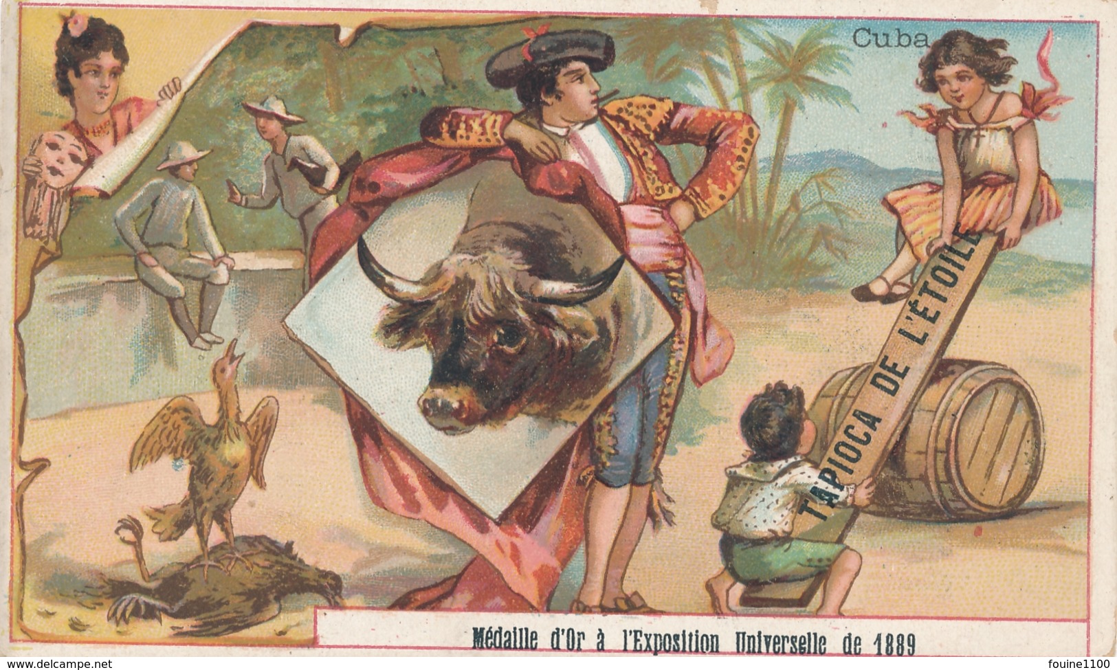 Chromo CUBA Tapioca De L' étoile Médaille D'or à Exposition Universelle De 1889 Paris Toréador Combat De Coq - Autres & Non Classés