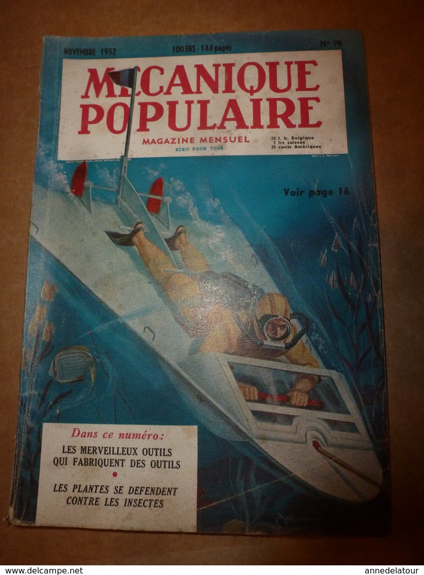 1952 MÉCANIQUE POPULAIRE:Les Plantes Se Défendent Contre Les Insectes;La Soucoupe Volante;Stop Aux Déperditions Chal;etc - Otros & Sin Clasificación