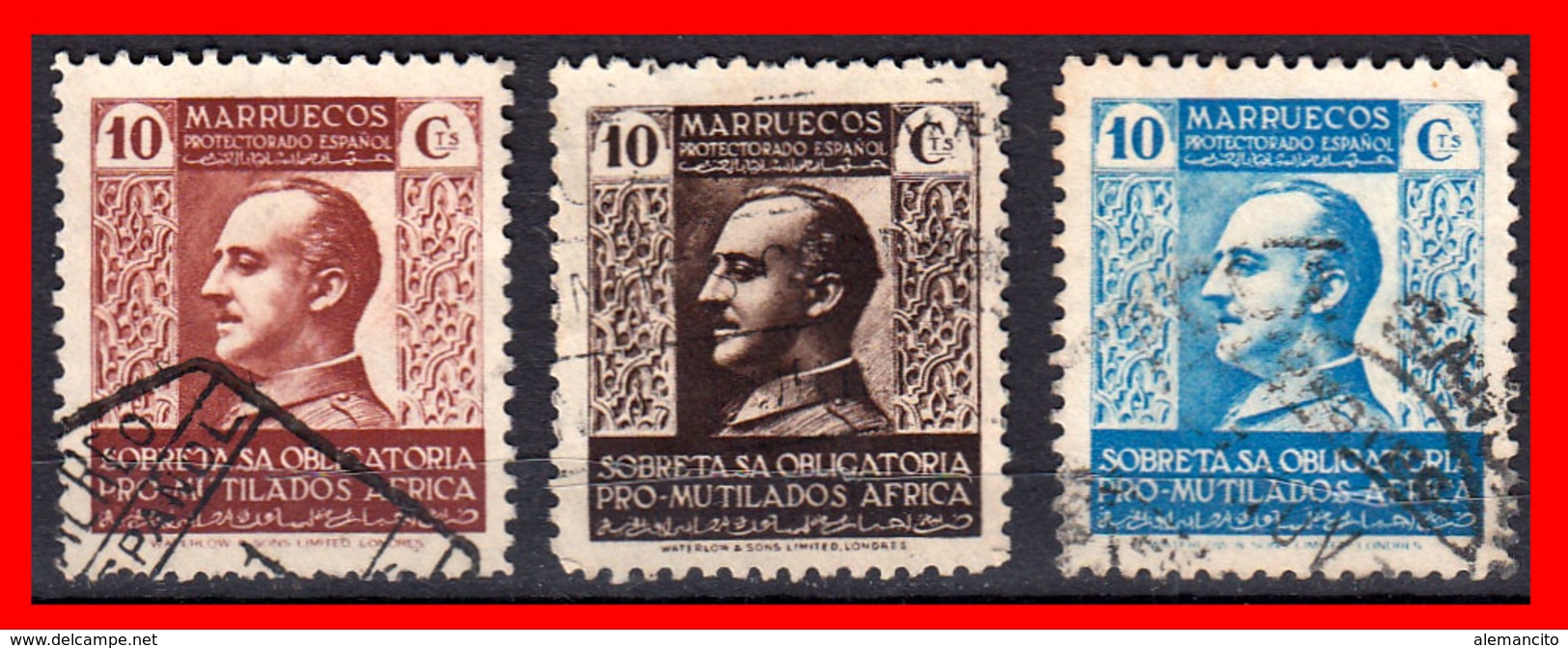 ESPAÑA 3 SELLOS PRO MUTILADOS DE GUERRA AÑO 1937-39 - Marruecos Español