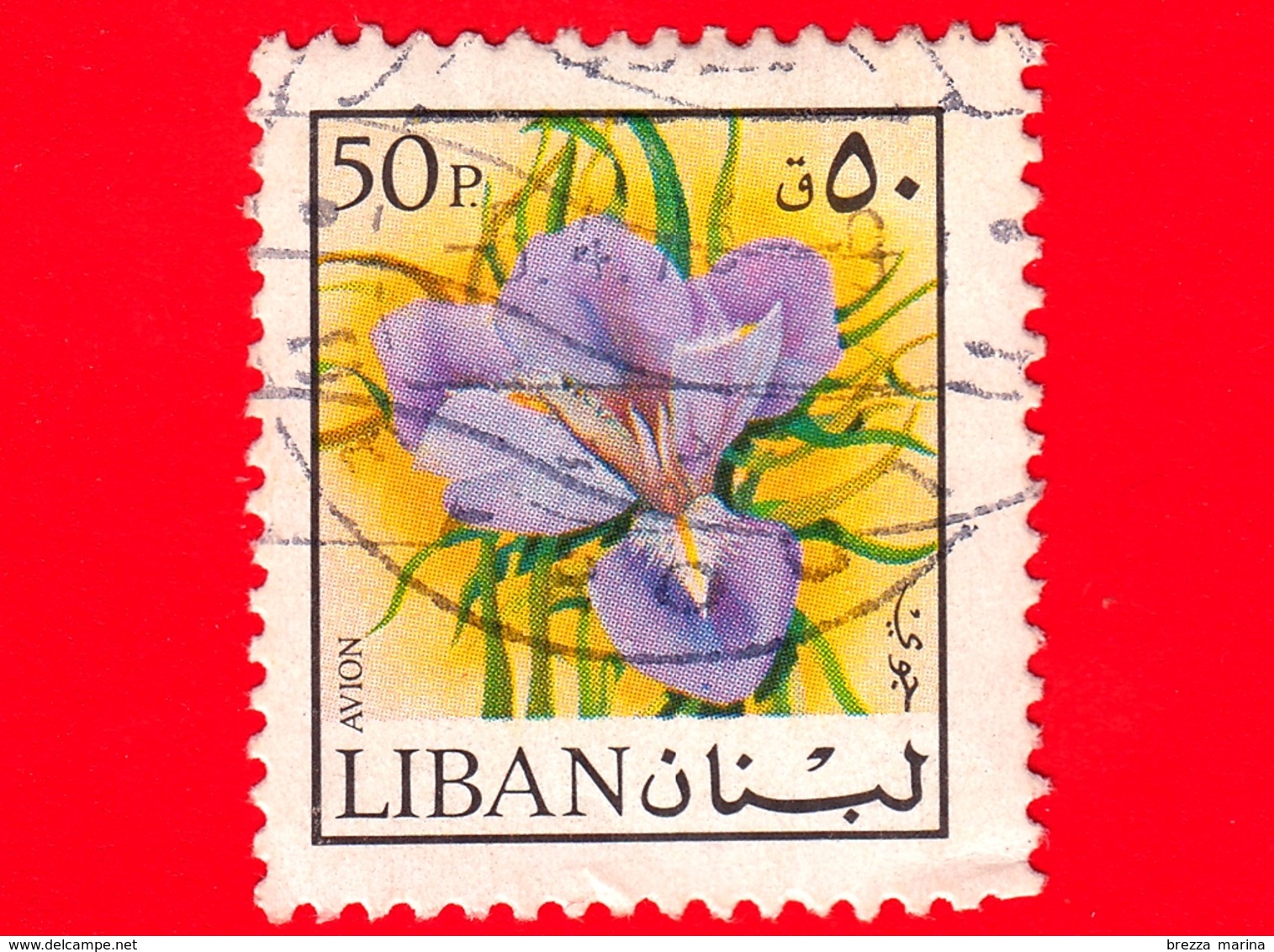 LIBANO - Usato - 1973 - Fiori - Iris - 50 - P. Aerea - Libano