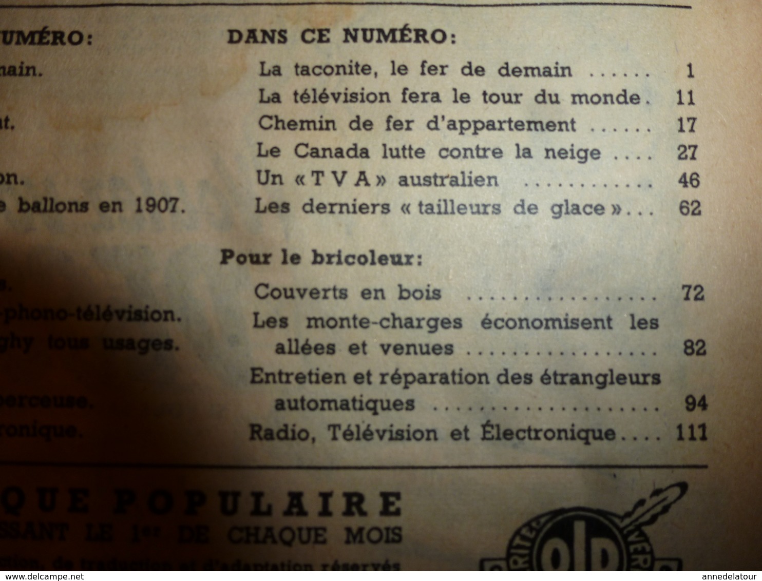 1952 MÉCANIQUE POPULAIRE:La Taconite Sera Le Fer De Demain;Les Couverts En Bois;Le Canada Lutte Contre La Neige; Etc - Andere & Zonder Classificatie