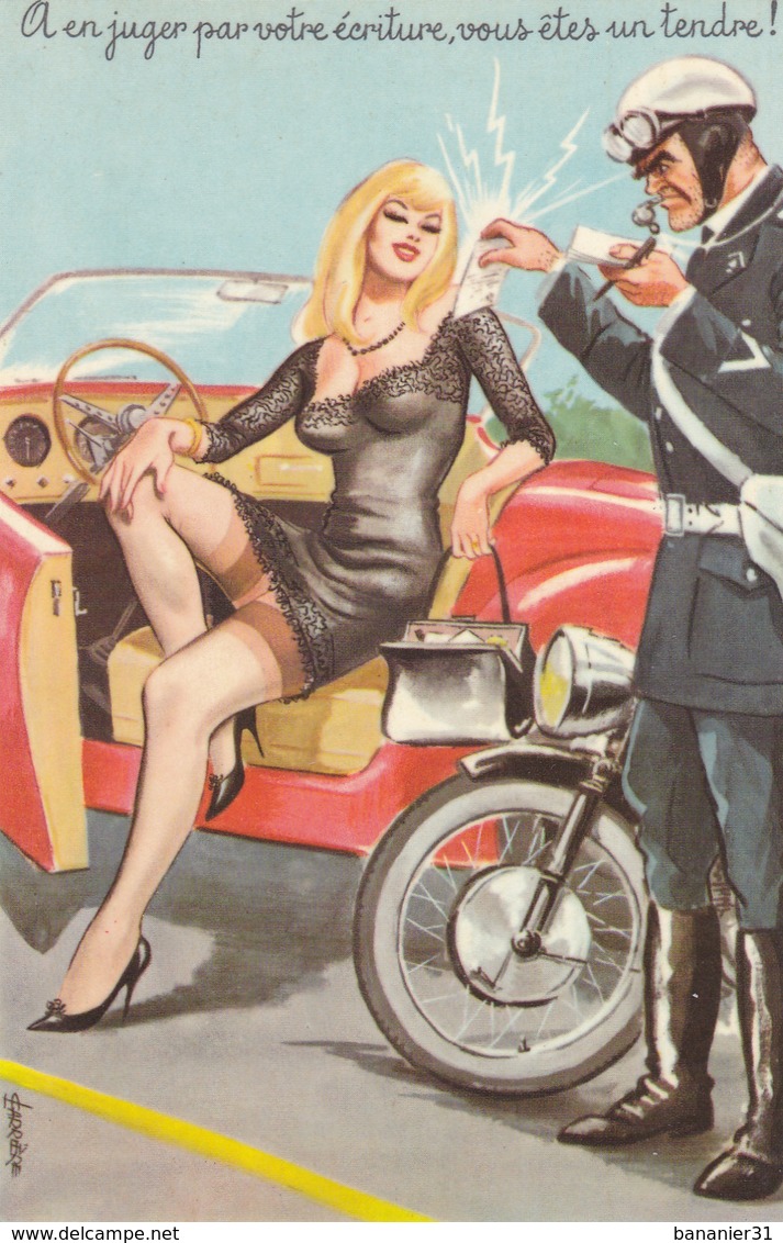 CPA HUMOUR Illustrateur Louis CARRIERE PIN UP Femme Auto Police Tendre Policier Motard Excès De Vitesse P.V - Carrière, Louis