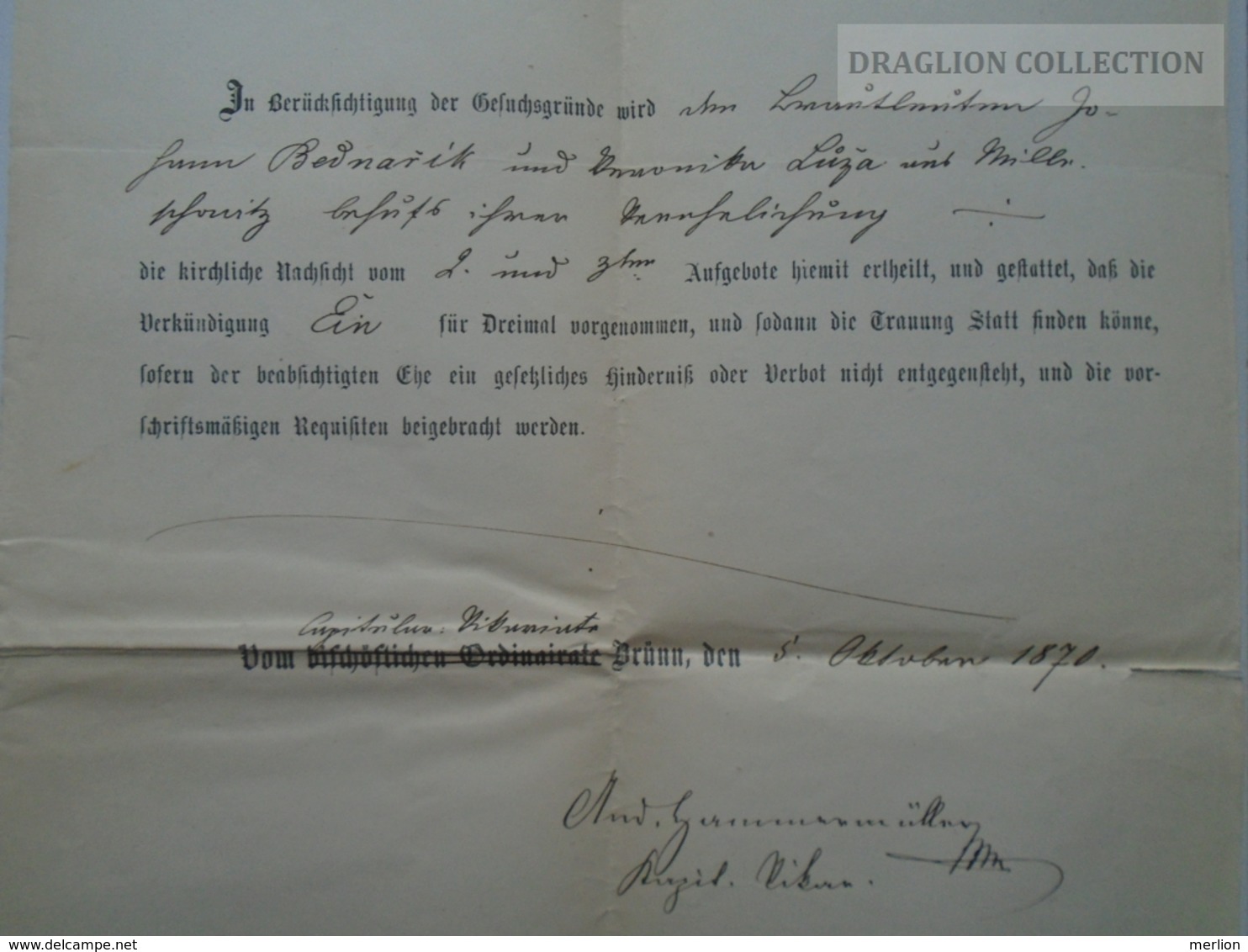 ZA155.24  Old Document  Czechia - BRÜNN  BRNO - Bednarik 1870 - Autres & Non Classés