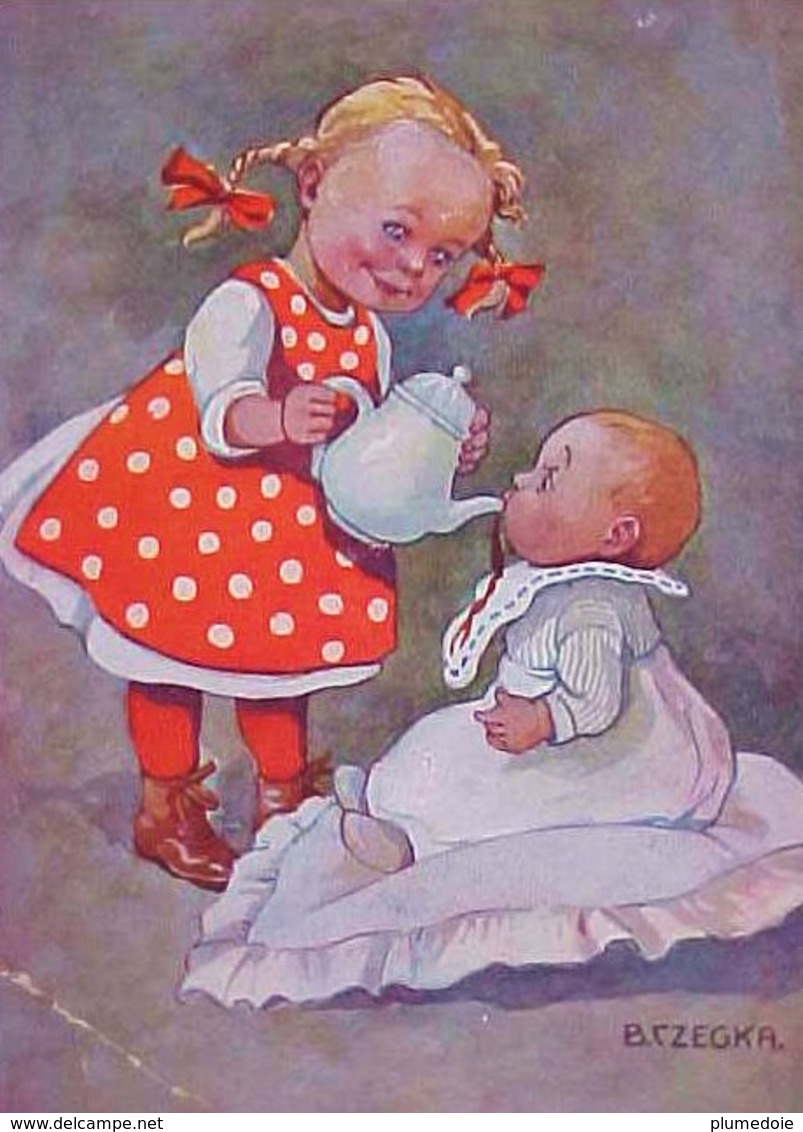 Cpa Illustrateur B.RZEGKA BEBE & PETITE FILLE , Façon Originale De BOIRE DU CHOCOLAT , BABY DRINKING CHOCOLATE COMIC A/s - Cartes Humoristiques