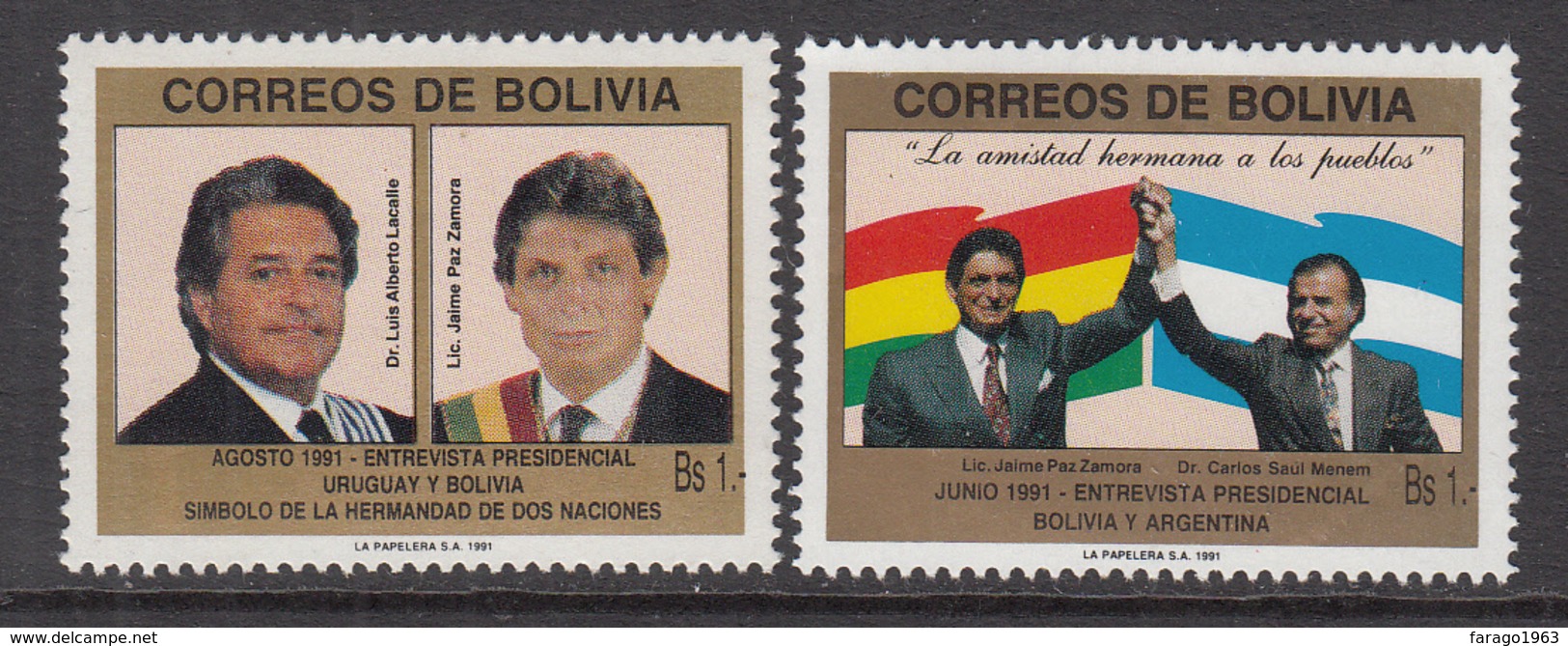 1991 Bolivia President Visits Flags Argentina Uruguay Complete Set Of  2 MNH - Bolivië