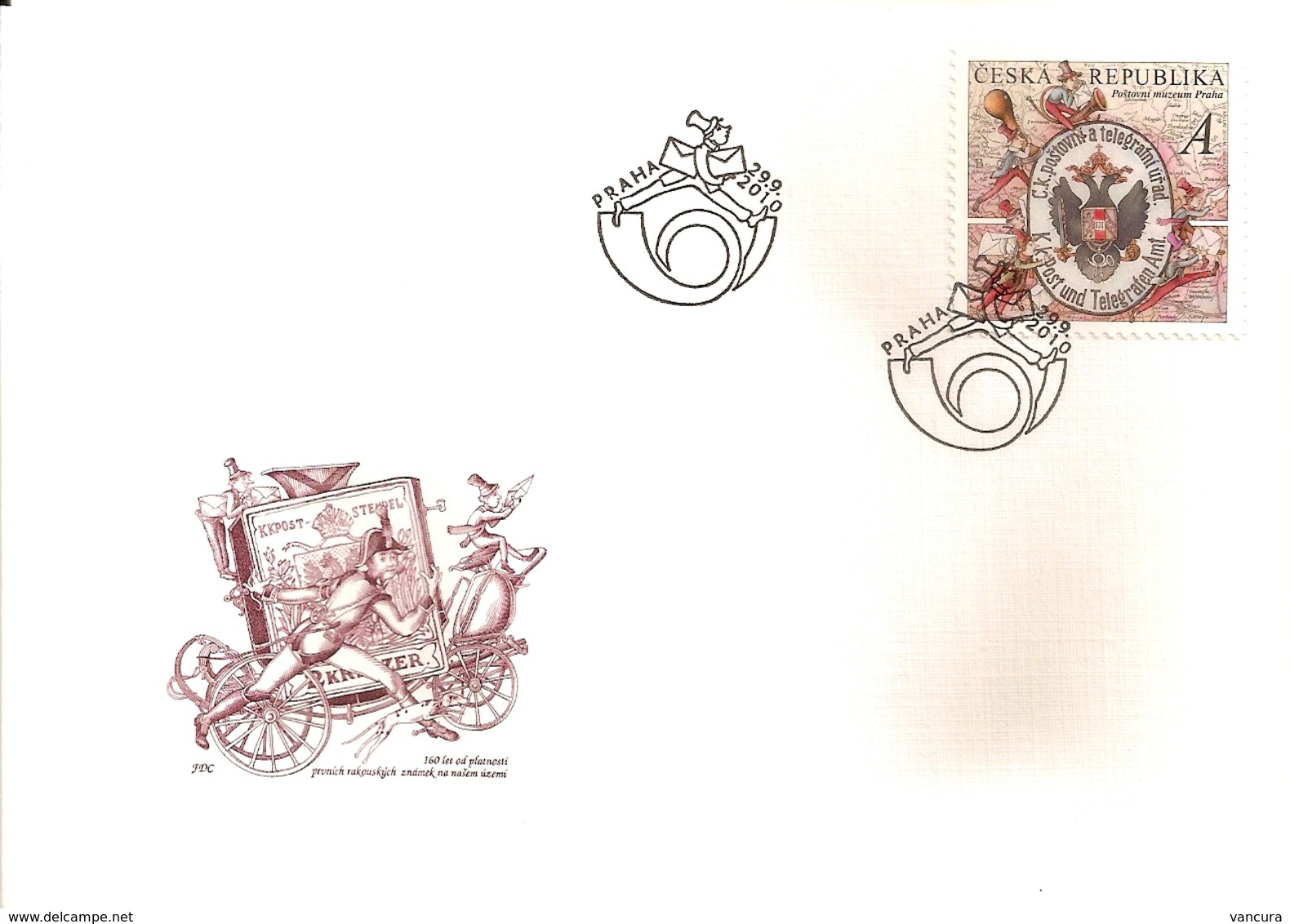 FDC 660 Czech Republic Post Museum 2010 Heraldic Lion Coach Dog 160th Anniversary Of Austrian Stamps - Poste