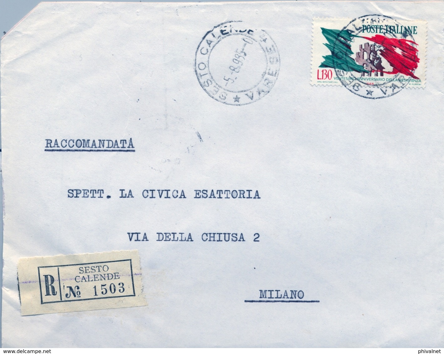 1965 , ITALIA , SOBRE CERTIFICADO , SESTO CALENDE - MILANO - 1961-70: Poststempel