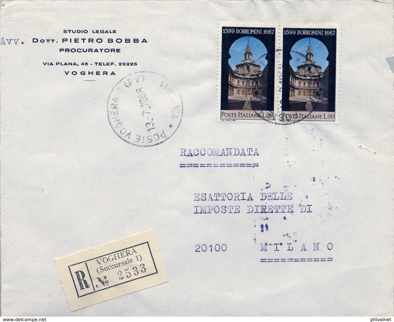 1968 , ITALIA , SOBRE CERTIFICADO , VOGHERA - MILANO - 1961-70: Marcofilia