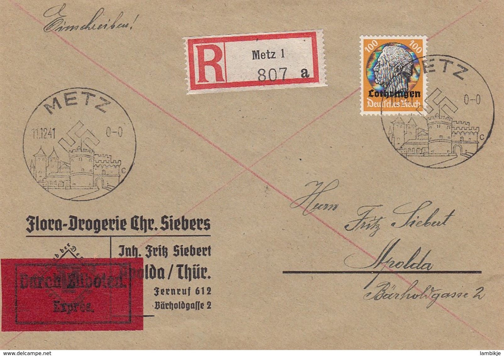 Deutsches Reich Lothringen R Brief 1941 - Briefe U. Dokumente