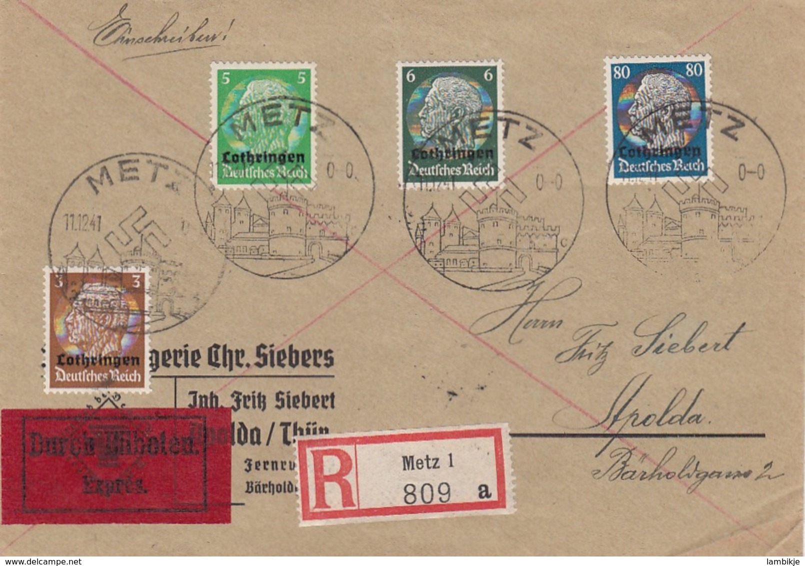 Deutsches Reich Lothringen R Brief 1941 - Briefe U. Dokumente