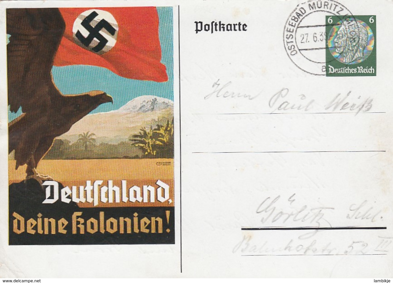 Deutsches Reich Postkarte Propaganda 1939 Deutschland Deine Kolonien - Briefe U. Dokumente