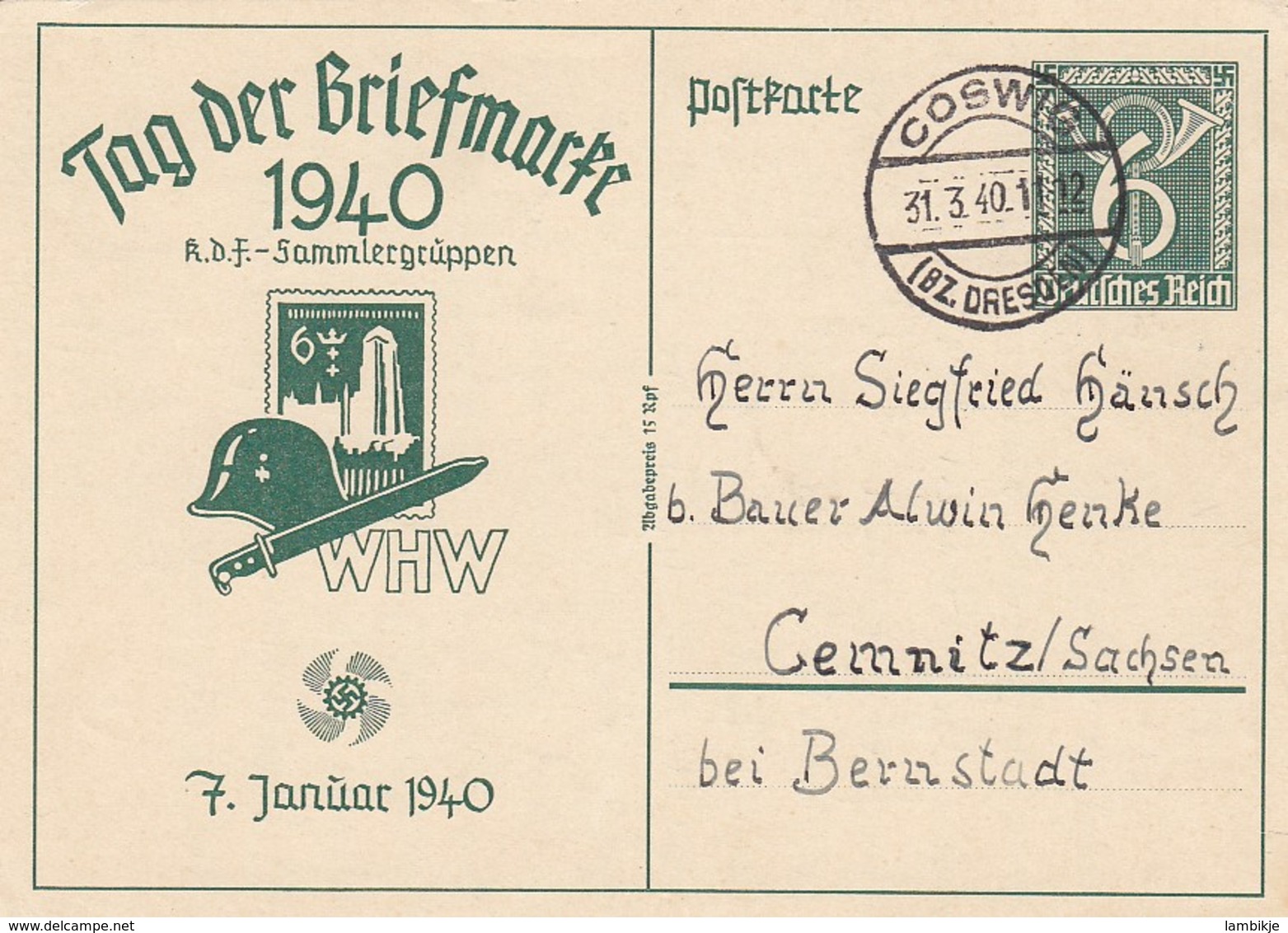 Deutsches Reich Postkarte 1940 P289 - Briefe U. Dokumente