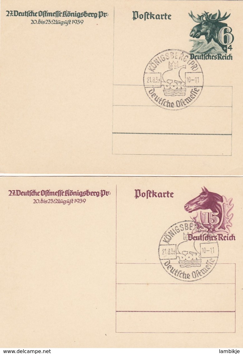 Deutsches Reich 2 Postkarten P280 + P281 1939 - Briefe U. Dokumente