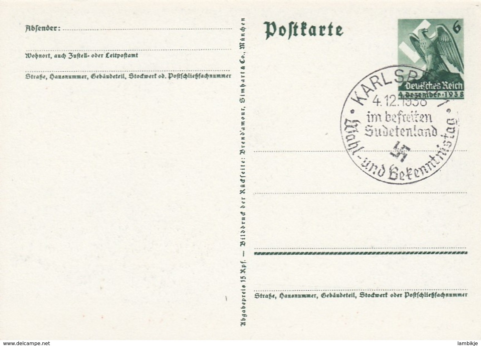 Deutsches Reich Postkarte P275 1938 - Briefe U. Dokumente